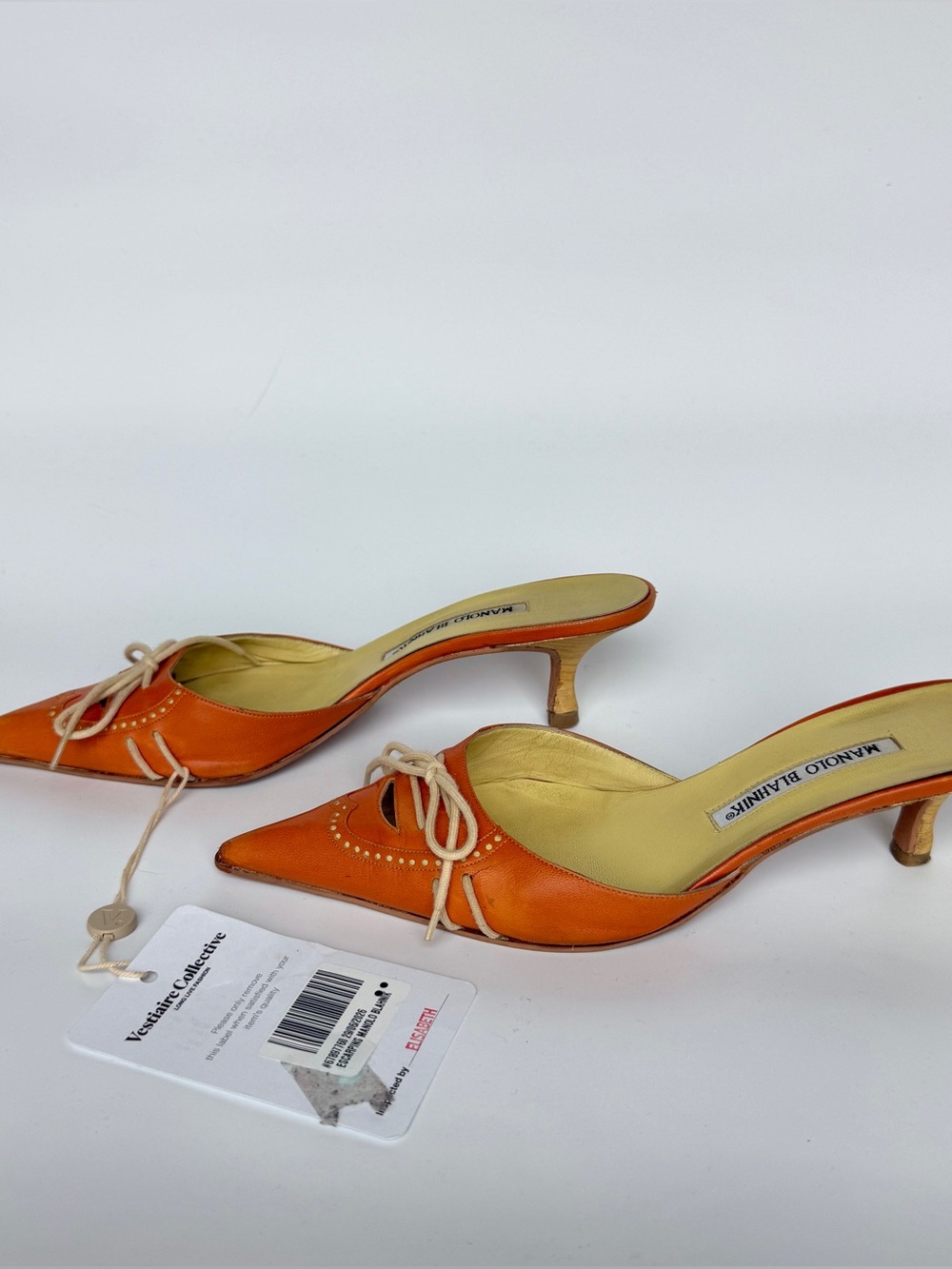 Vintage Manolo Blahnik Orange Pointed Lace-Up Mule with Laces size US 7 - Picture 3 of 6